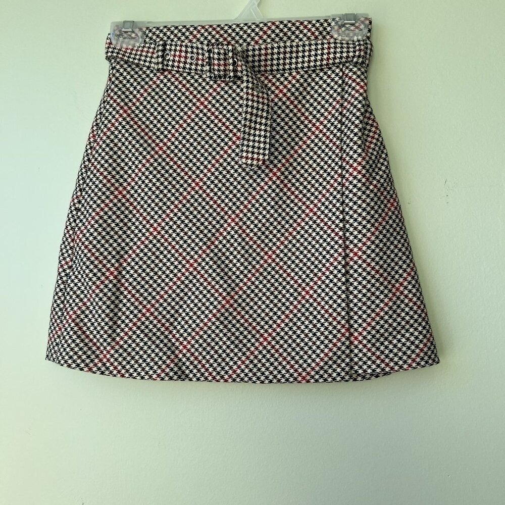 H&M Plaid A-Line Skirt‎ With Belt Checkered Pattern